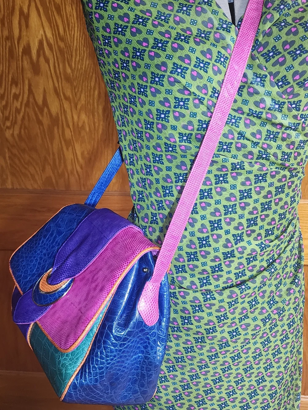 Sharif Colorblock Crossbody Bag in Purple, Blue, Pink, Teal